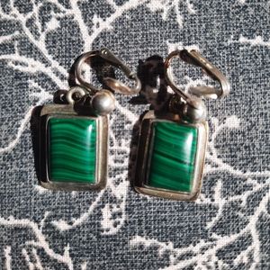 Vintage sterling silver and malachite clip ons
